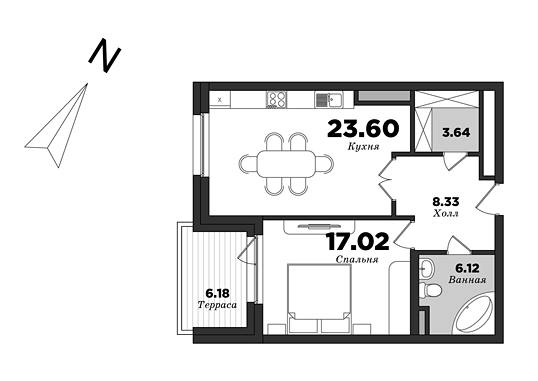 Krestovskiy De Luxe, Building 5, 1 bedroom, 60.92 m² | planning of elite apartments in St. Petersburg | М16